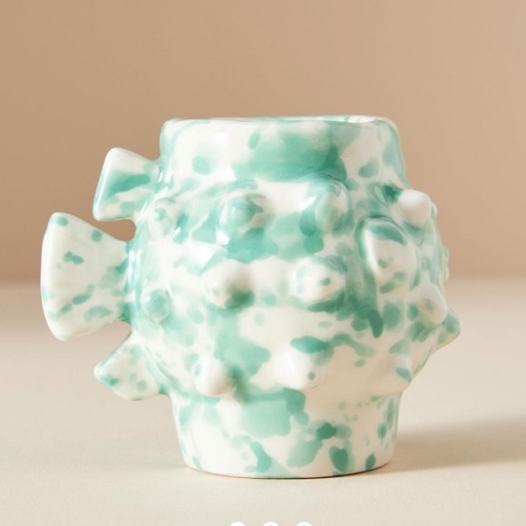 NWT Set of 2 Anthropologie Vita Shot Glasses Puffer Fish Shark Chartreuse Mint - Picture 3 of 16